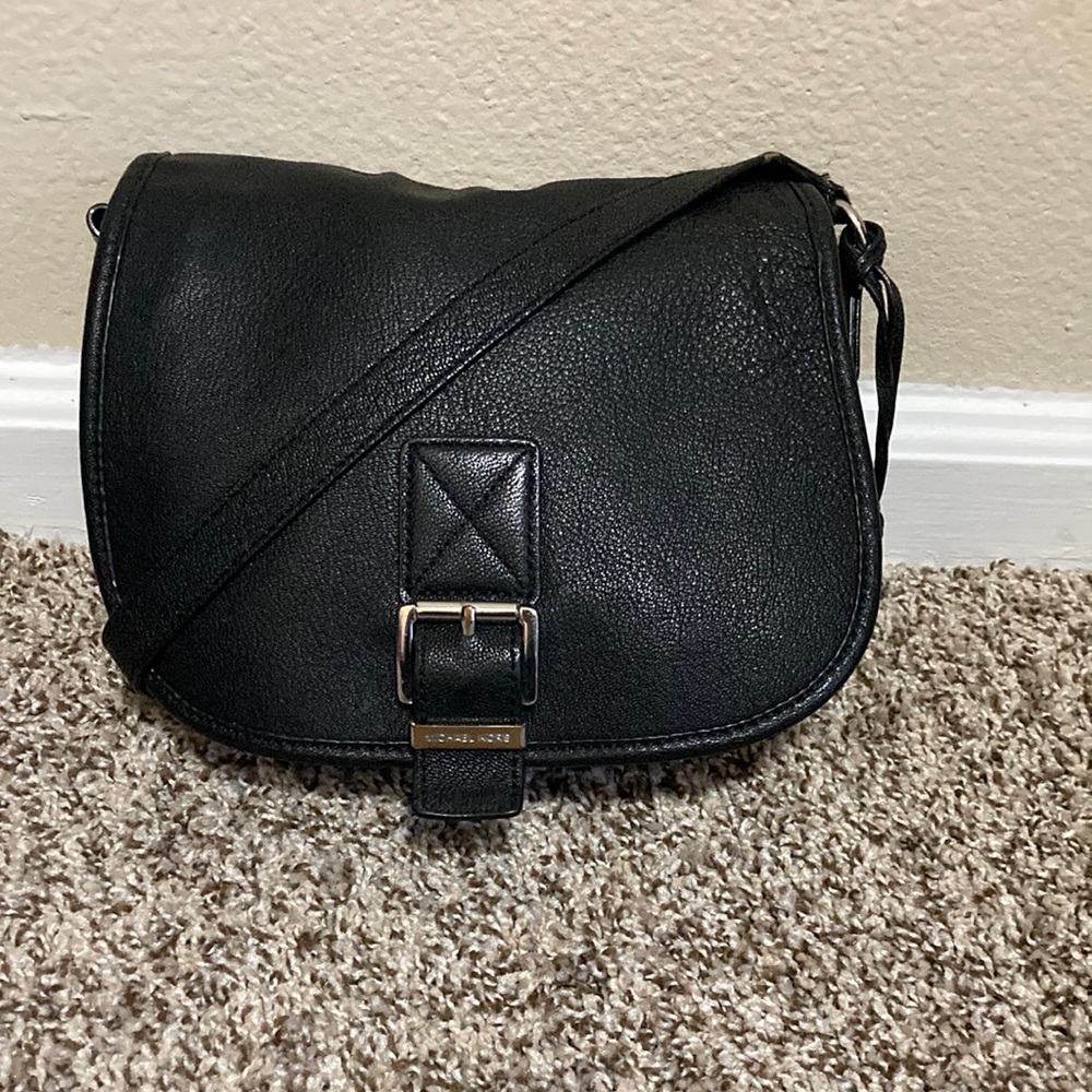 Michael Kors black leather crossbody handbag purse